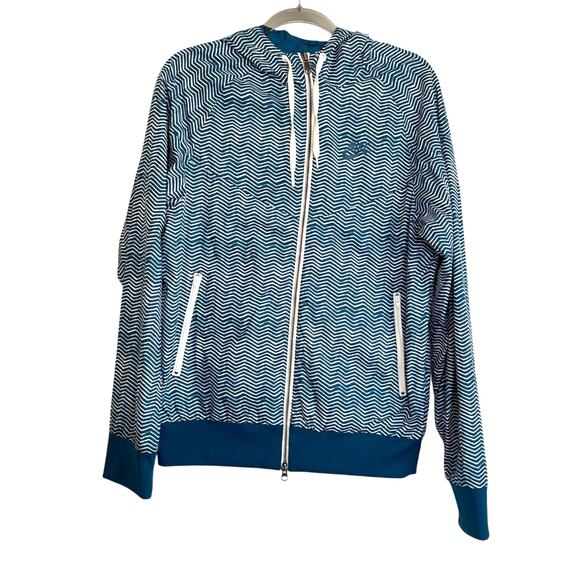 Nike Mens Hoodie Windbreaker Jacket Size M Blue White All Over Print Lined - Picture 1 of 7